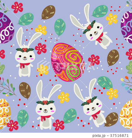Cute Bunny and easter eggs seamless pattern Cute Bunny and easter eggs seamless pattern 37516871