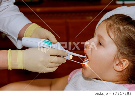 baby girl dentist examines the teeth of patient baby girl dentist examines the teeth of patient 37517292