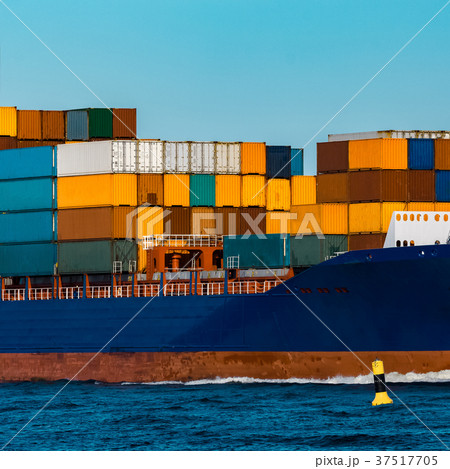 Blue container ship underway 37517705