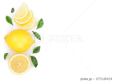 lemon and slices with leaf isolated on white lemon and slices with leaf isolated on white 37518424
