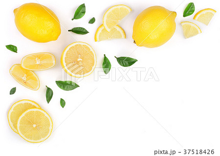 lemon and slices with leaf isolated on white lemon and slices with leaf isolated on white 37518426