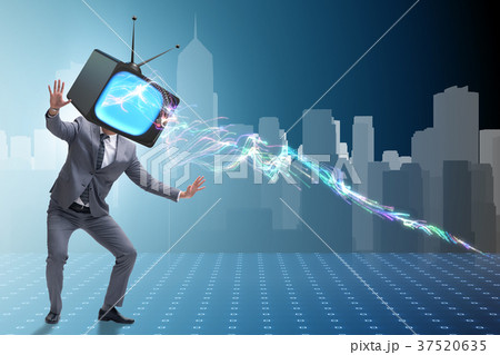 Media zombie concept with man and tv set instead Media zombie concept with man and tv set instead 37520635