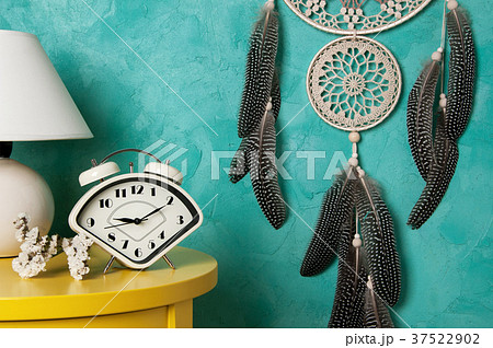 Bedroom decor on aquamarine background 37522902