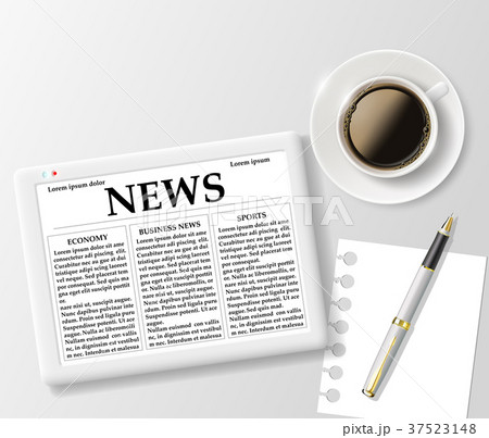 digital tablet and a cup of coffee on the table digital tablet and a cup of coffee on the table 37523148
