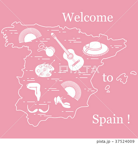various symbols of Spain arranged in a circle 37524009