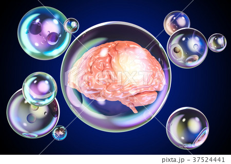 Human brain inside soap bubbles, 3D rendering Human brain inside soap bubbles, 3D rendering 37524441
