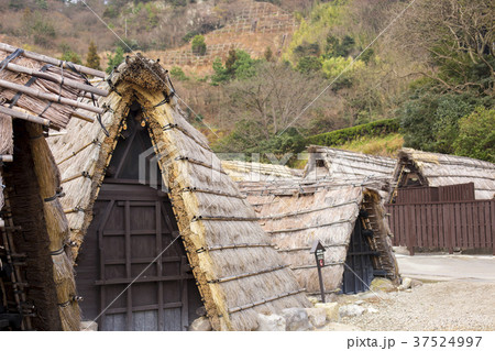 明礬温泉 湯の花小屋の写真素材