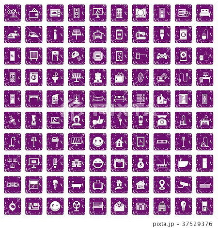 100 smart house icons set grunge purple 37529376