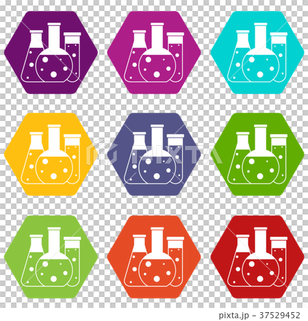 Laboratory flasks icon set color hexahedron 37529452