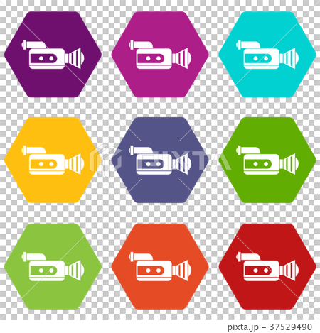 Retro camera icon set color hexahedron - Stock Illustration [37529490 ...
