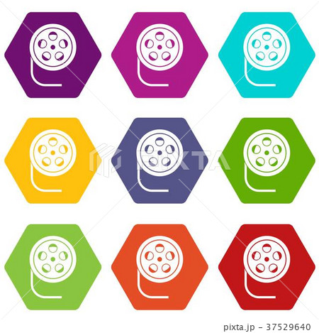 Reel with film icon set color hexahedron 37529640