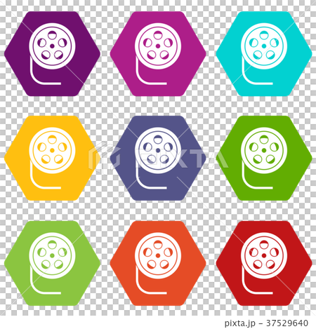 Reel with film icon set color hexahedron 37529640