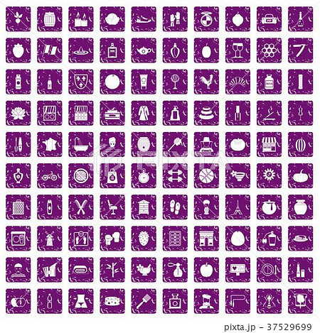 100 beauty product icons set grunge purple 37529699