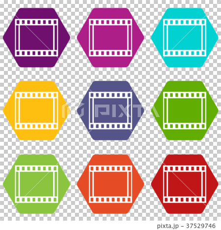 Film with frames movie icon set color hexahedron 37529746