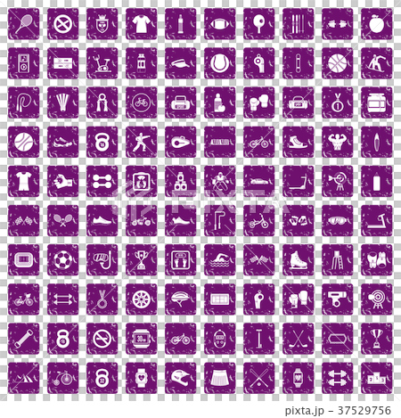 100 sport icons set grunge purple 37529756