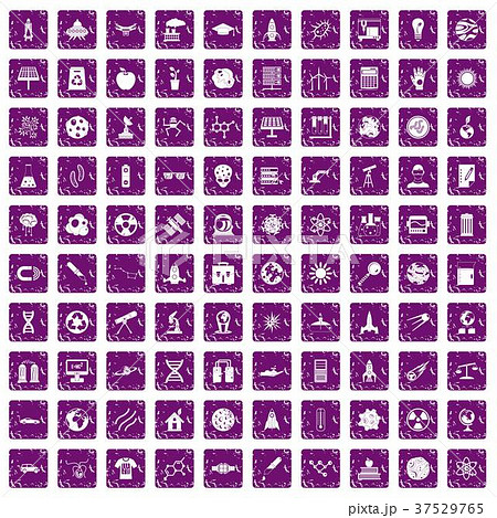 100 space technology icons set grunge purple 37529765