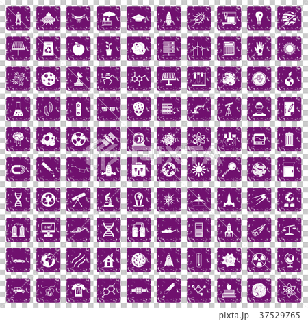 100 space technology icons set grunge purple 37529765