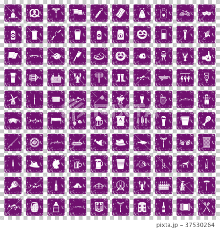 100 beer icons set grunge purple 37530264