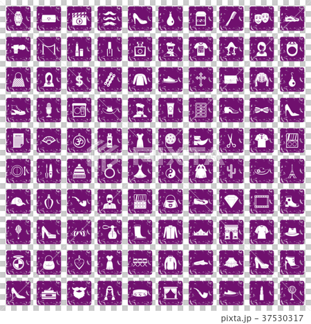 100 stylist icons set grunge purple - Stock Illustration [37530317] - PIXTA