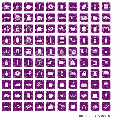 100 supermarket icons set grunge purple 100 supermarket icons set grunge purple 37530516