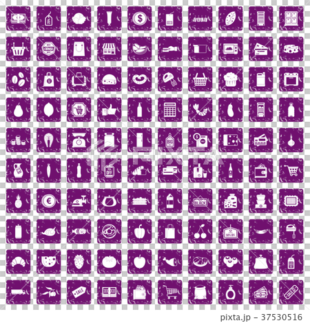 100 supermarket icons set grunge purple 100 supermarket icons set grunge purple 37530516