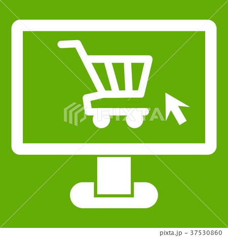 Computer monitor with shopping cart icon green 37530860