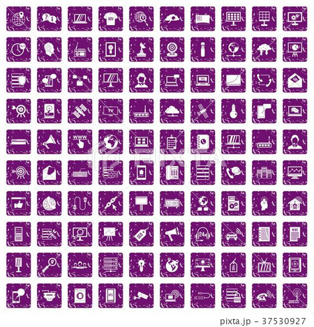 100 telecommunication icons set grunge purple 37530927