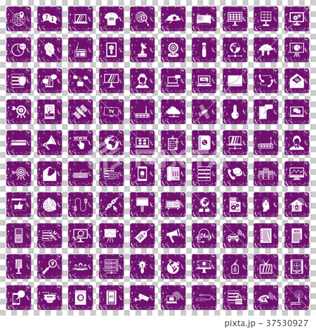 100 telecommunication icons set grunge purple 37530927