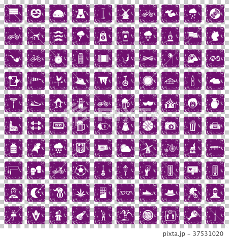 100 bicycle icons set grunge purple 37531020