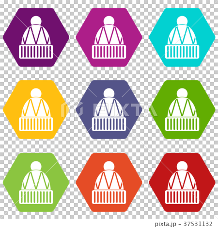 Winter hat icon set color hexahedron - Stock Illustration [37531132 ...