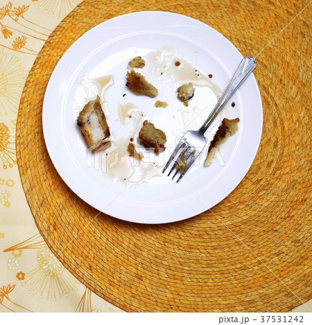 Remains of French Toast on a Plate; Fork 37531242