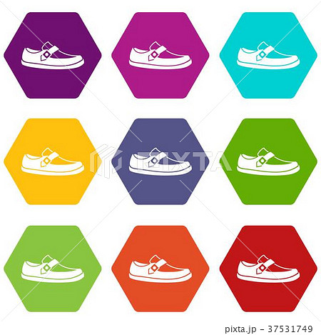 Men moccasin icon set color hexahedron 37531749