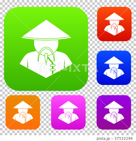 Asian man in conical hat set color collection Asian man in conical hat set color collection 37532294
