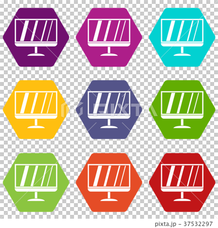 TV icon set color hexahedron TV icon set color hexahedron 37532297