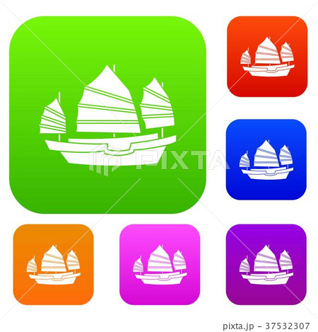 Junk boat set color collection Junk boat set color collection 37532307