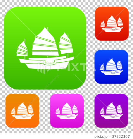 Junk boat set color collection Junk boat set color collection 37532307