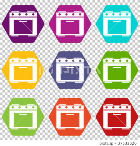 Gas stove icon set color hexahedron 37532320