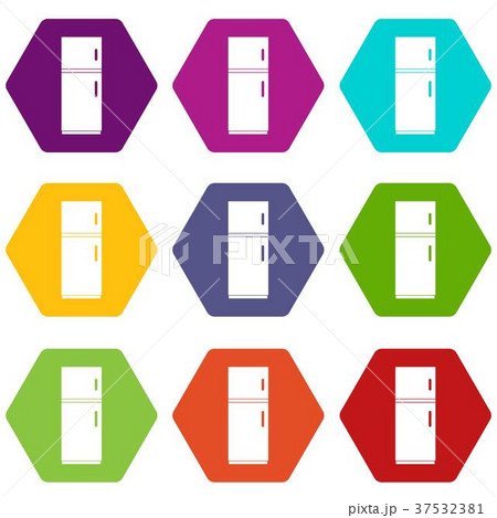 Refrigerator icon set color hexahedron 37532381