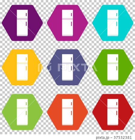 Refrigerator icon set color hexahedron 37532381