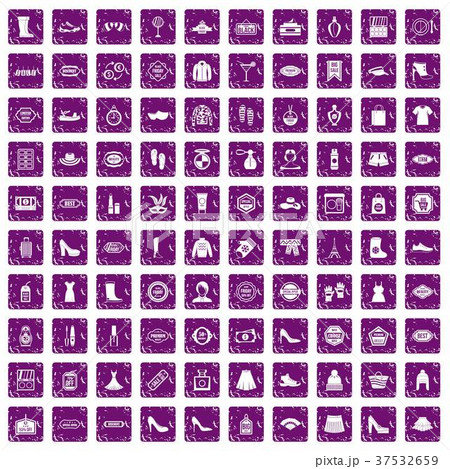 100 woman shopping icons set grunge purple 37532659