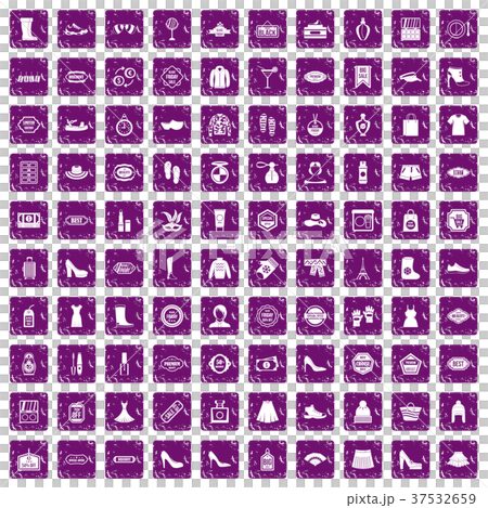 100 woman shopping icons set grunge purple 37532659