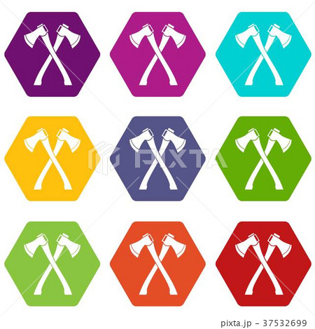 Two crossed axes icon set color hexahedron 37532699