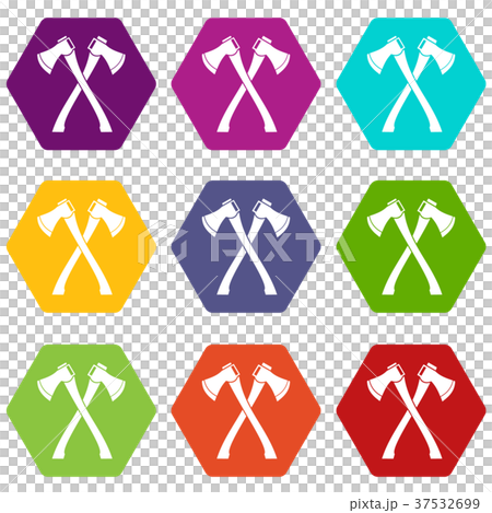 Two crossed axes icon set color hexahedron 37532699