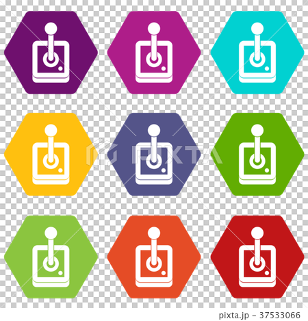 Joystick for computer games icon set color hexahedron 37533066