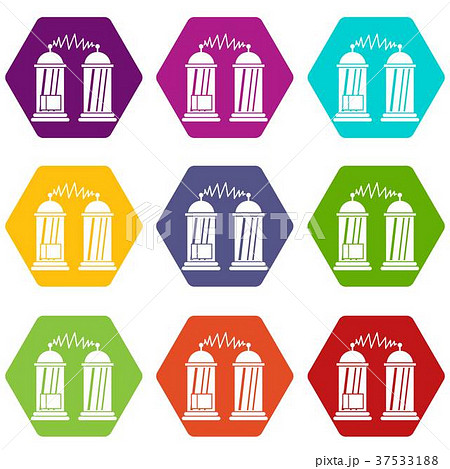 Electrical impulses icon set color hexahedron 37533188