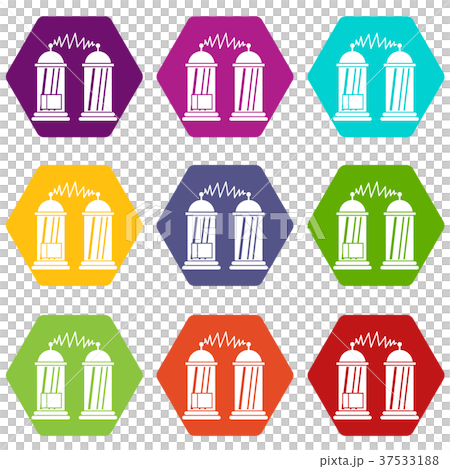 Electrical impulses icon set color hexahedron 37533188