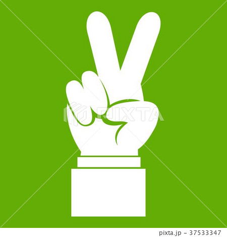 Hand with victory sign icon green 37533347