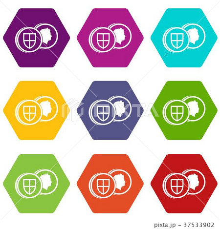 Coins of UK icon set color hexahedron Coins of UK icon set color hexahedron 37533902