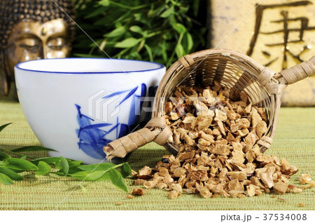 Cup of tea and dried pagoda tree fruit (Chuan Lian Zi, China) Cup of tea and dried pagoda tree fruit (Chuan Lian Zi, China) 37534008