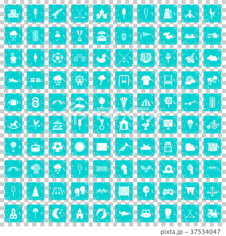 100 childrens playground icons set grunge blue 37534047